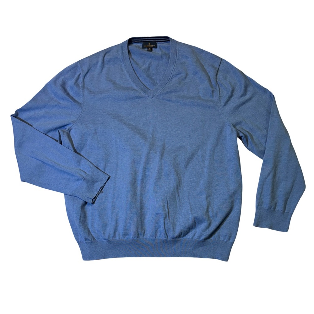Brooks Brothers mens XL blue solid 100% supima cotton v-neck pullover sweater